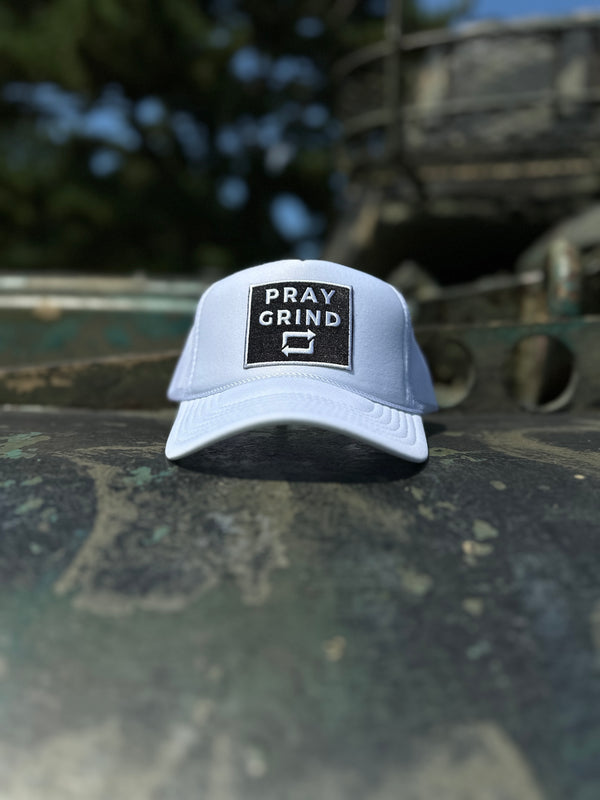 PRAY GRIND REPEAT- White Foam Mesh Snap-back