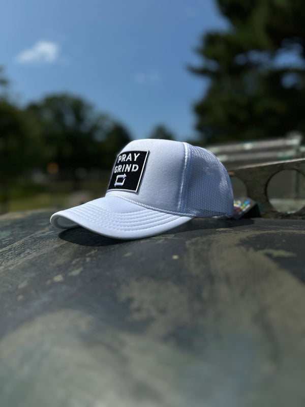 PRAY GRIND REPEAT- White Foam Mesh Snap-back