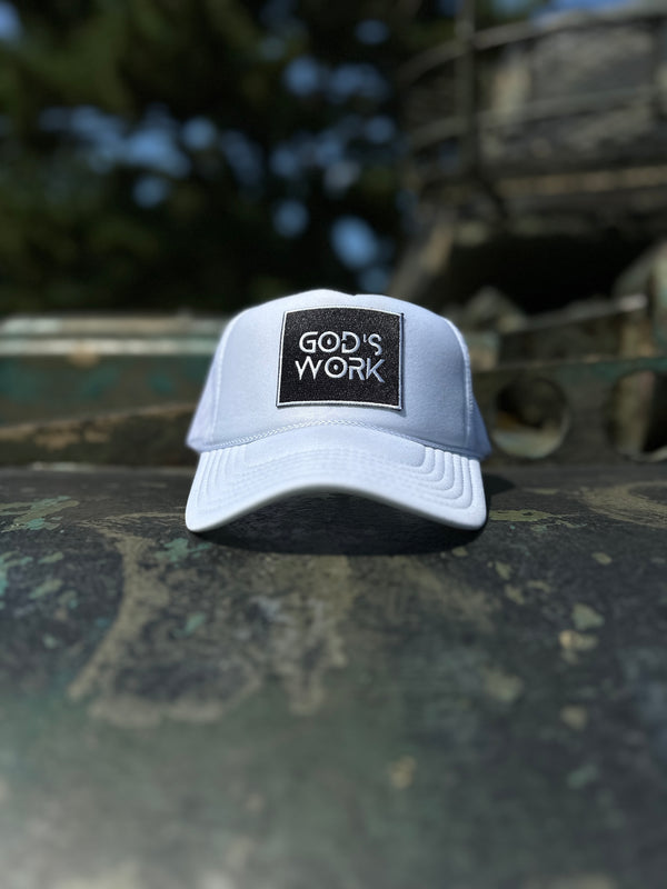 GOD'S WORK- White Foam Mesh Snap-back