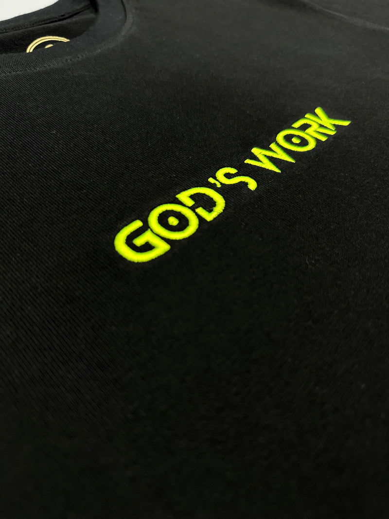 God's Work- (embroidered) Premium Heavyweight T-shirt (black/neon green)