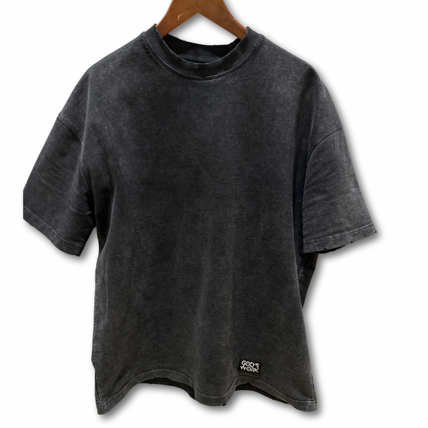 God’s Work- Oversized Garment Dyed French Terry Distressed T-Shirt (black)