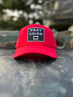 PRAY GRIND REPEAT- Red Foam Mesh Snap-back