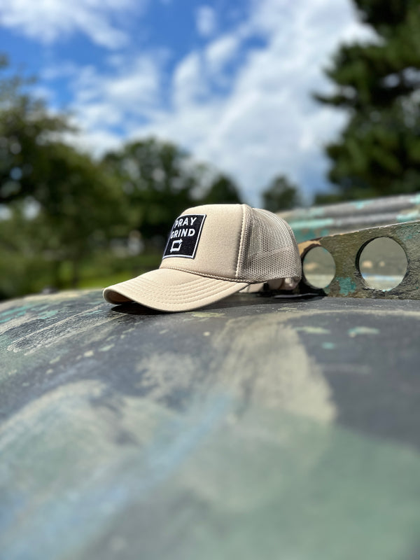 PRAY GRIND REPEAT- TAN Foam Mesh Snap-back