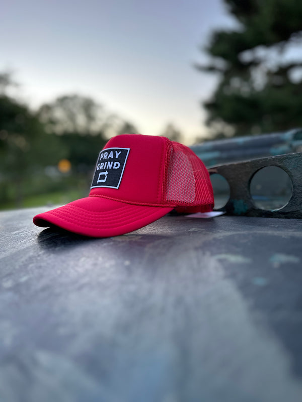 PRAY GRIND REPEAT- Red Foam Mesh Snap-back