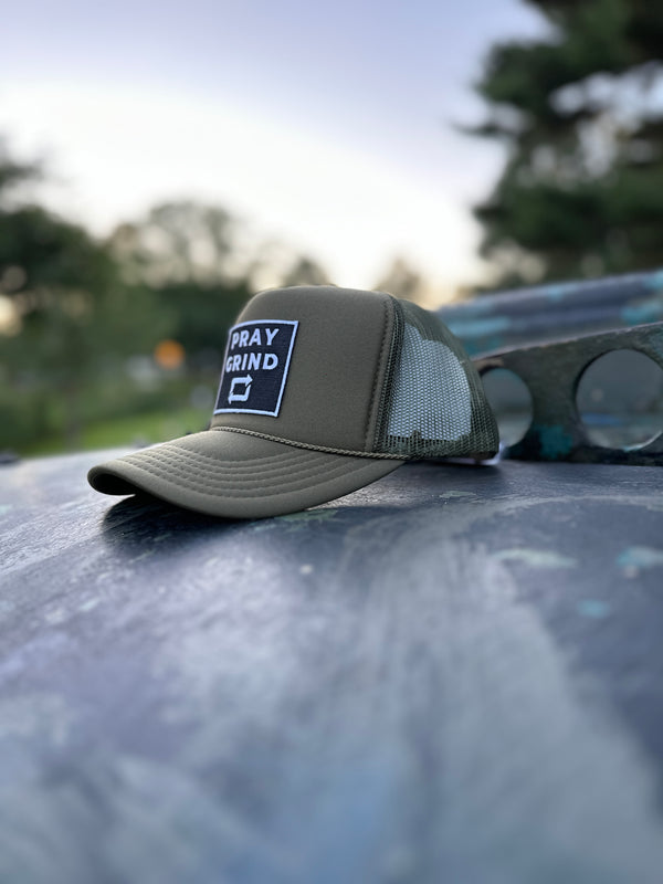 PRAY GRIND REPEAT- Olive Foam Mesh Snap-back