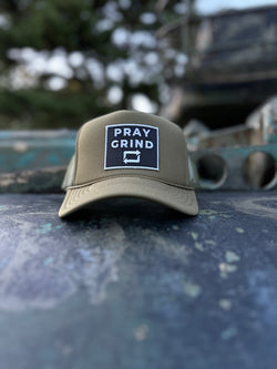 PRAY GRIND REPEAT- Olive Foam Mesh Snap-back