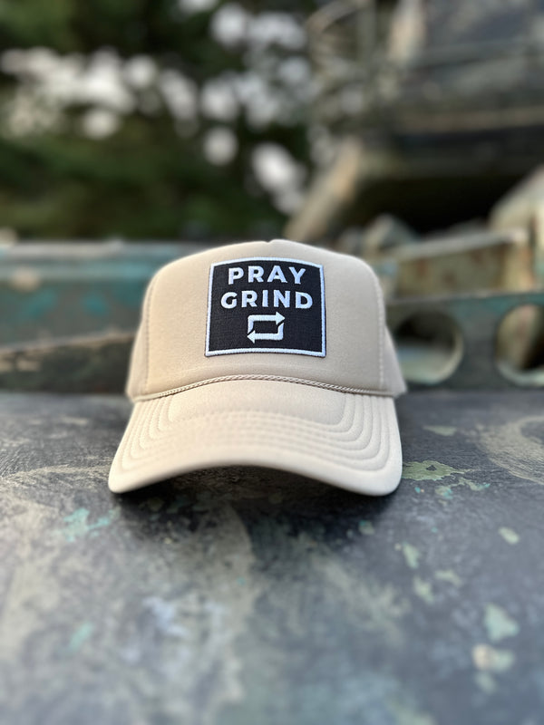 PRAY GRIND REPEAT- TAN Foam Mesh Snap-back