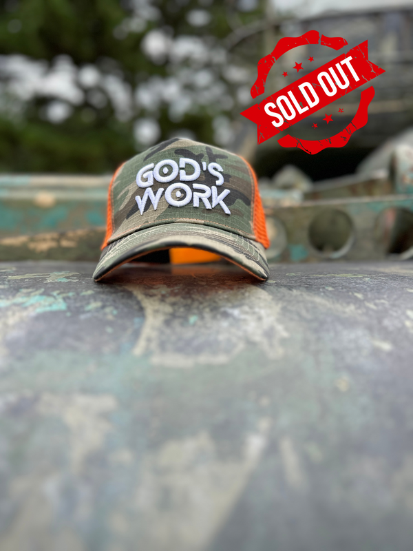 God’s Work- Signature Series (camo/orange) mesh snap-back