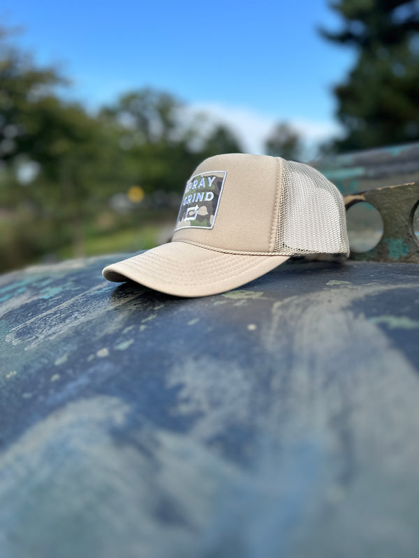 PRAY GRIND REPEAT- TAN Foam Mesh Snap-back