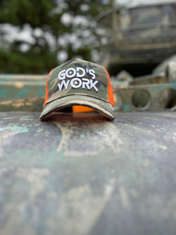 God’s Work- Signature Series (camo/orange) mesh snap-back