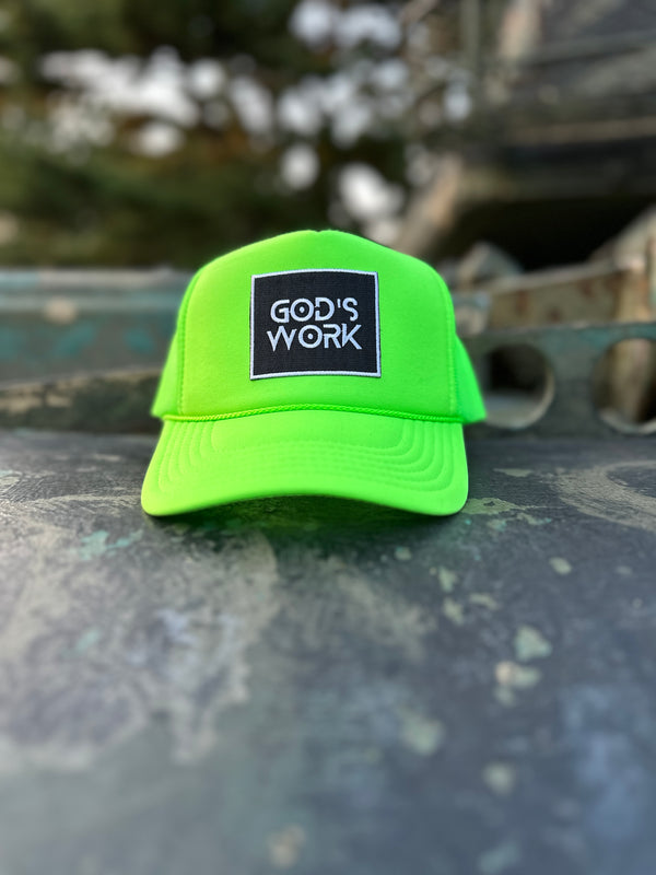 GOD'S WORK- Neon Green Foam Mesh Snap-back