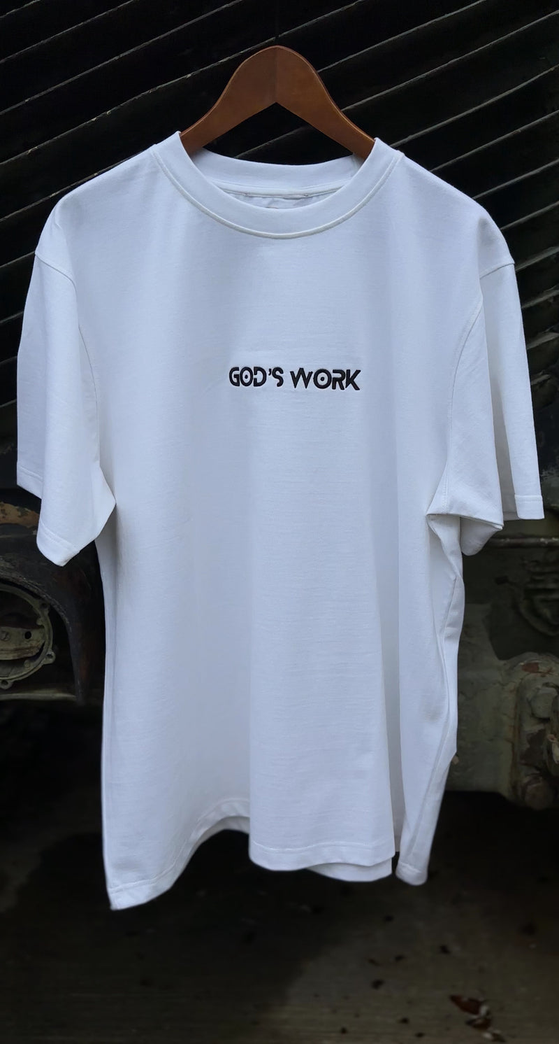 God's Work- (embroidered) premium heavyweight t-shirt (white)