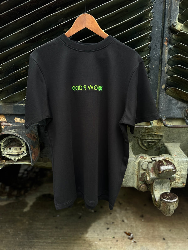 God's Work- (embroidered) Premium Heavyweight T-shirt (black/neon green)