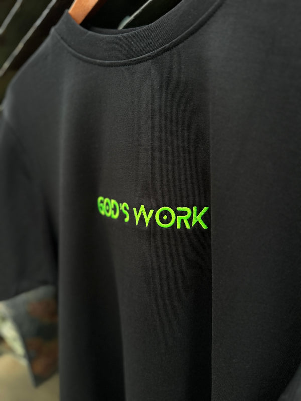 God's Work- (embroidered) Premium Heavyweight T-shirt (black/neon green)