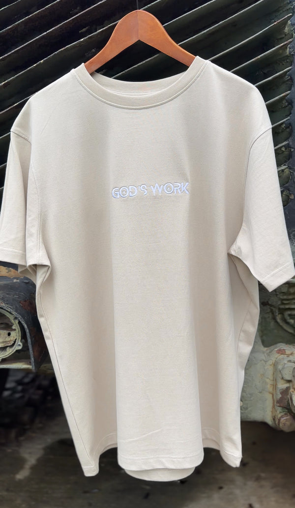 God's Work- (embroidered) Premium Heavyweight T-shirt (cream/white)