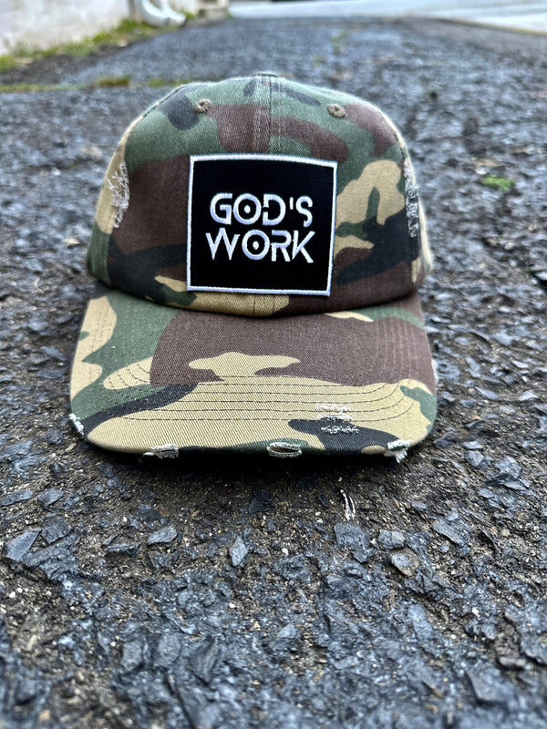 GOD'S WORK- Camouflage Distressed Hat