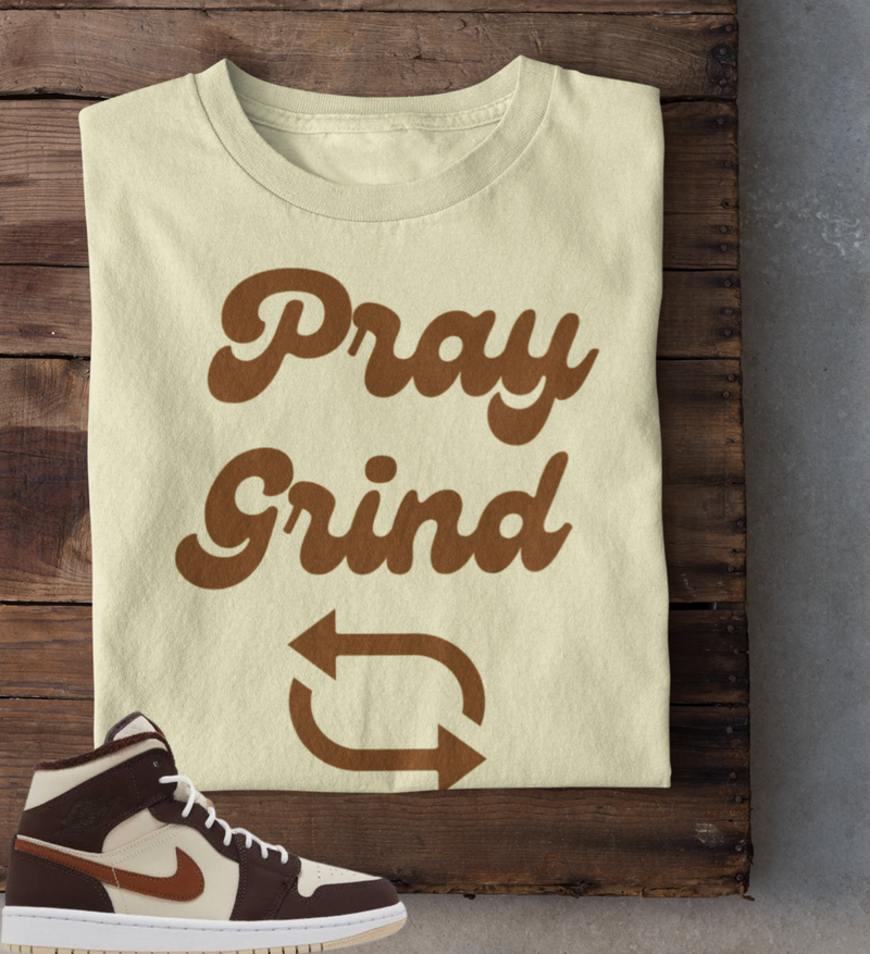 Retro- Pray Grind Repeat Cream T-Shirt